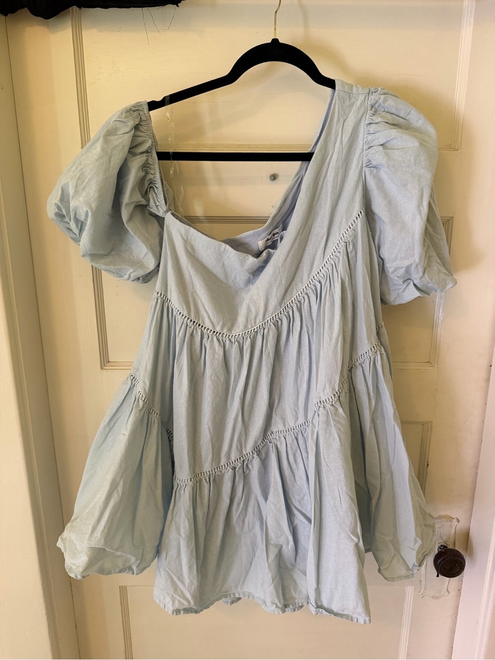 Showpo Light Blue One-Shoulder Puff-Sleeve Dress
